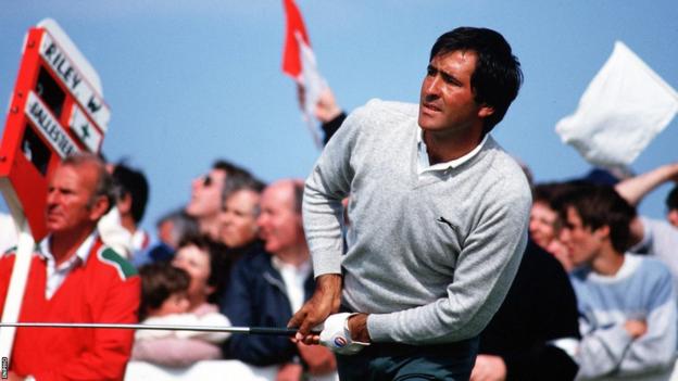 Seve Ballesteros anxiously watches one of his tee shots on the way to winning the 1986 Irish Open at Portmarnock