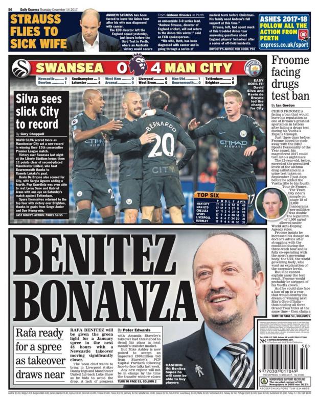 Rafa Benitez planning a spending spree at Newcastle, say the Daily Express
