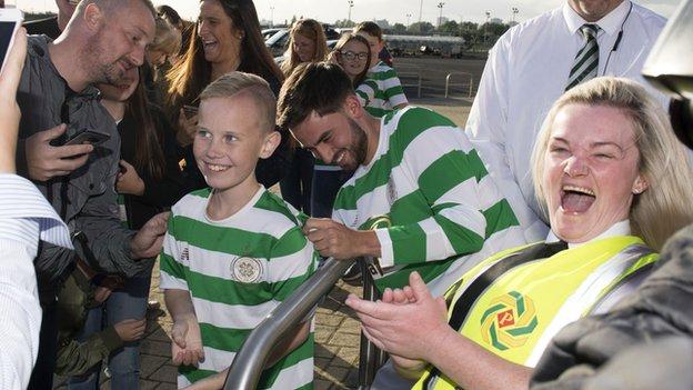 Celtic winger Patrick Roberts with Celtic fans