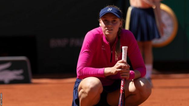 Elena Rybakina reacts during her French Open second-round match