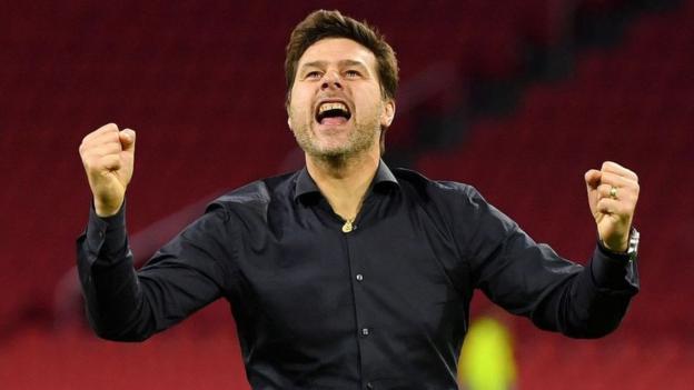 Mauricio Pochettino celebrates after Spurs reached the 2019 Champions League final