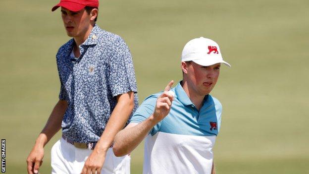 Ireland's Mark Power (right) wins a hole against Davis Thompson