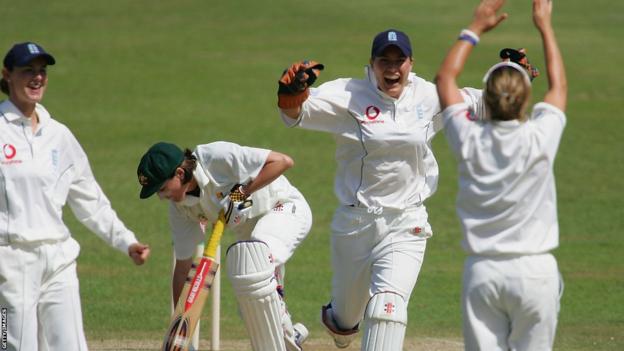 England celebrate a wicket during the first Test of the 2005 Ashes