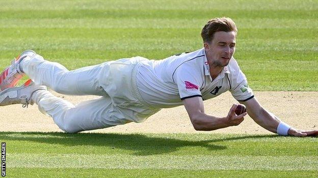 Craig Miles' caught and bowled to get rid of Lancashire opener Alex Davies was probably the highlight of his first five-wicket haul at Lord's