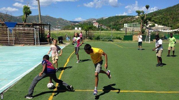 youngsters playing rugby on Tortola