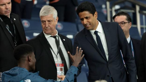 PSH chairman Nasser Al-Khelaifi attends a Champions League match