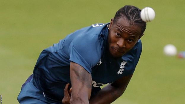 Jofra Archer bowls during training with England