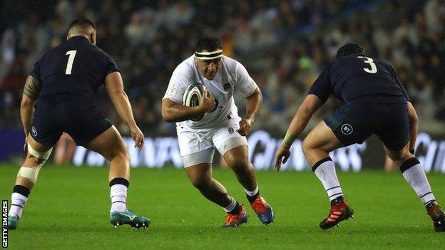 England prop Mako Vunipola runs into a tackle against Scotland in the 2020 Six Nations