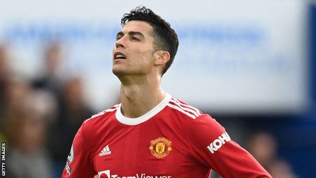 Ronaldo reacts during United's game with Brighton in May