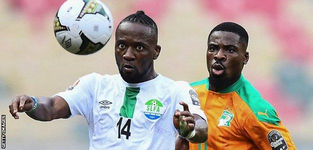 Mohamed Bouya Tourai in action for Sierra Leone against Ivory Coast