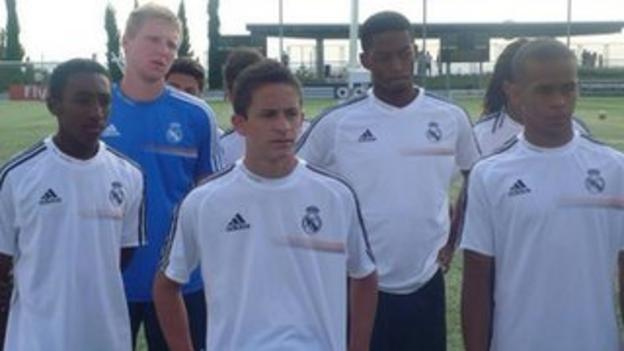 Abuchi Obinwa (second right) at Real Madrid's training academy