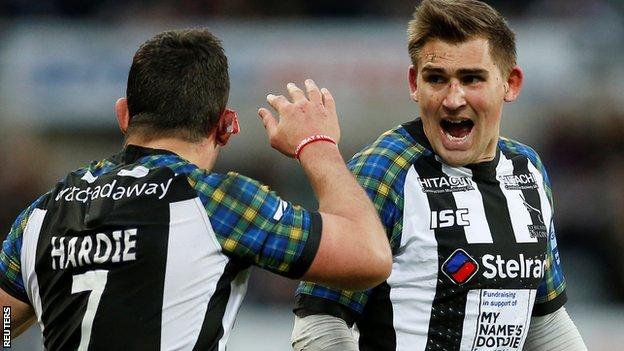 John Hardie and Toby Flood of Newcastle Falcons