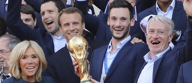 President Macron with the France international football team