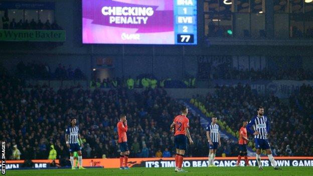 VAR penalty check at Brighton v Everton
