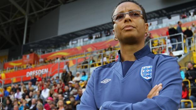 Hope Powell coaching England at the 2011 Women's World Cup match against New Zealand