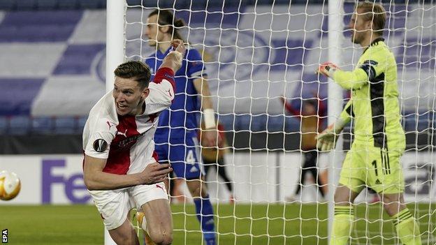 Slavia Prague celebrate their opener