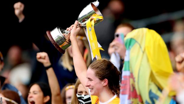 Lucia McNaughton with the All-Ireland Intermediate trophy last year