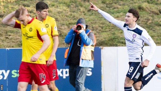 Arbroath's Michael McKenna (right) celebrates scoring to make it 2-1