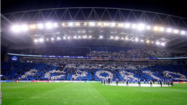 Porto fans spell out the words FC Porto before their game against Inter Milan