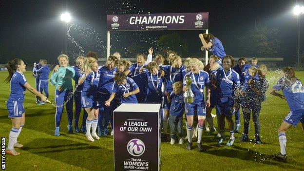 Chelsea celebrate winning the 2015 WSL title