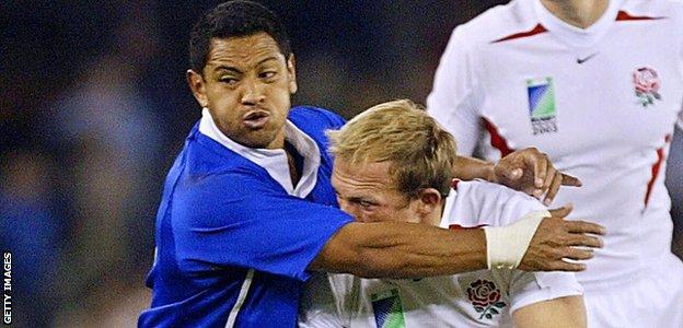 Matt Dawson takes a smack in the face during a 2003 World Cup match