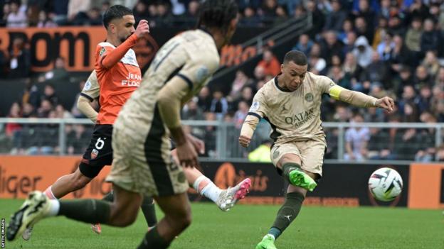 Kylian Mbappe scores for Paris St-Germain against Lille