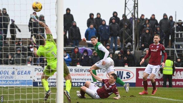 Hibs' Kevin Nisbet scores his side's second goal