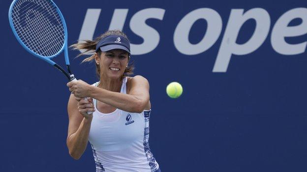 Tsvetana Pironkova returns at the 2020 US Open