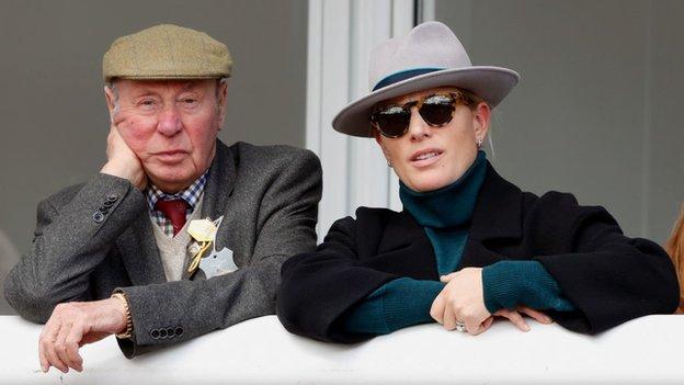 Cloth Cap is named after the headgear often sported by owner Trevor Hemmings, pictured at the races with Zara Tindall