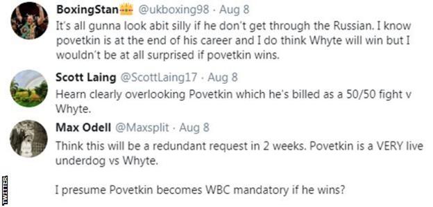 Boxing fans on Twitter warn Dillian Whyte not to overlook his next opponent, Russian Alexander Povetkin