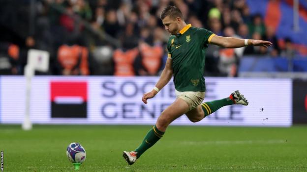 Handre Pollard lines up South Africa's winning penalty