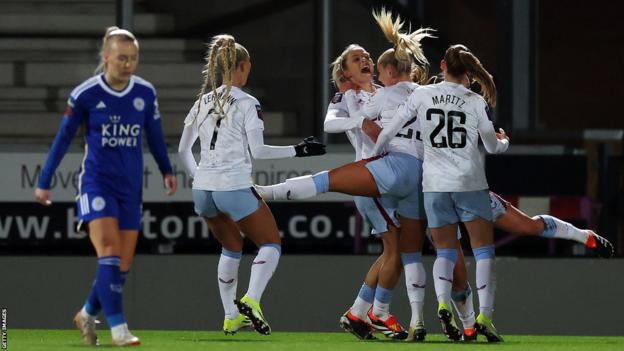 Rachel Daly celebrates with her Aston Villa teammates