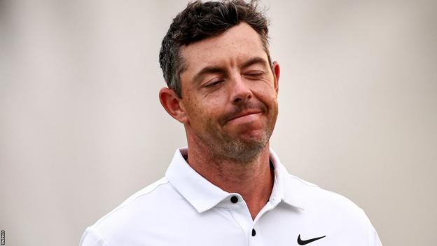 Rory McIlroy shows his disappointment at end of his round on Sunday