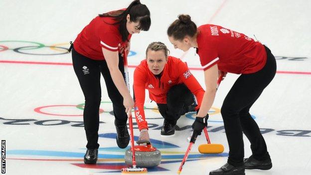 GB curlers Hailey Duff, Vicky Wright, and Jen Dodds