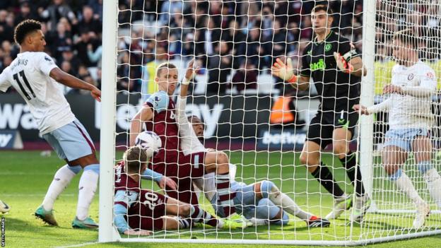 West Ham's Tomas Soucek had a goal disallowed for handball against Aston Villa