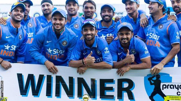 India celebrate winning the one-day series