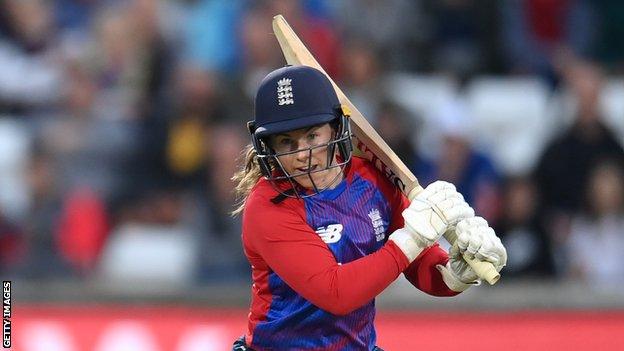 England batter Tammy Beaumont plays a shot during a T20 international against New Zealand