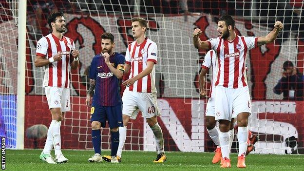 Olympiakos held Barcelona to a goalless draw in Athens in the Champions League on 31 October