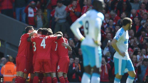 Liverpool celebrate Daniel Sturridge's opening goal