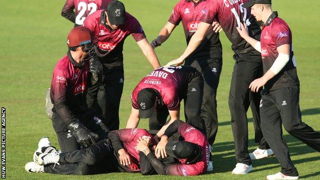 Somerset players celebrate their second win in this season's One-Day Cup