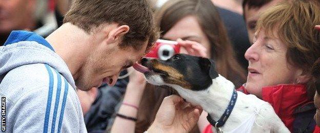 Andy Murray licked by a dog