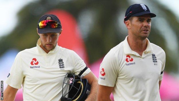 Joe Root and James Anderson after England's series defeat by West Indies