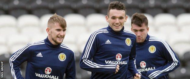 John McGinn in training with Scotland U21s