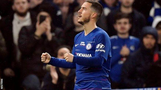 Eden Hazard celebrates scoring for Chelsea against West Ham