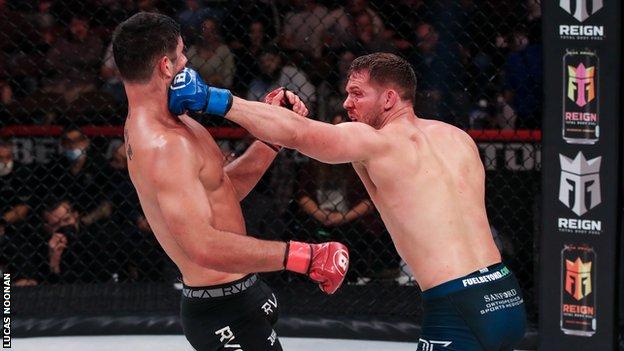 Logan Storley aims a punch at Neiman Gracie at Bellator 274.