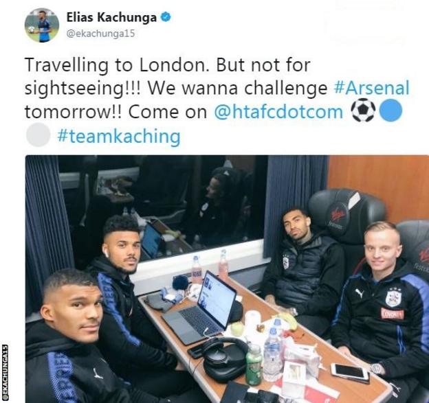 Huddersfield players en route to London