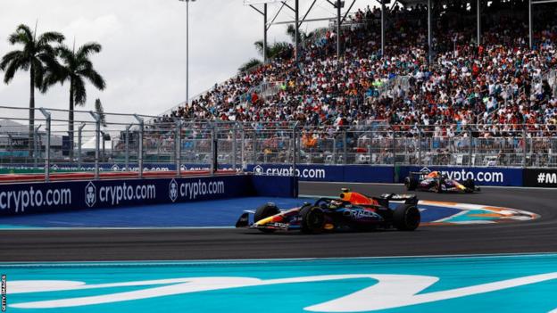 Sergio Perez and Max Verstappen on track