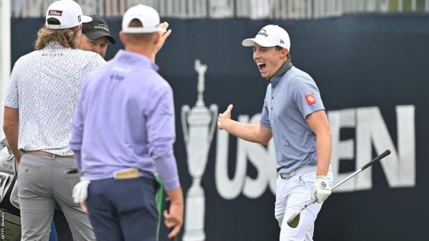 Matt Fitzpatrick celebrates his first professional hole-in-one