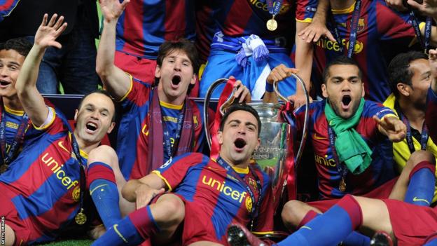 Barcelona celebrate winning the 2011 Champions League final against Manchester United