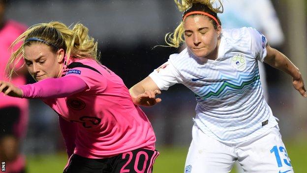 Kirsty Smith (left) in action for Scotland against Slovenia